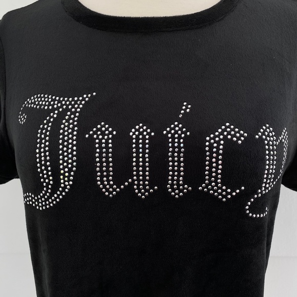 Juicy Couture Velour Rhinestone Spell Out Tee Black Large - Picture 9 of 14